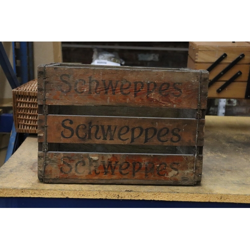 938 - A VINTAGE SCHWEPPES WOODEN BOTTLE CRATE