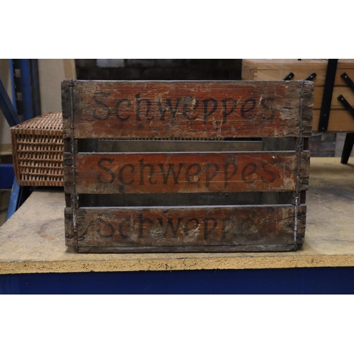 938 - A VINTAGE SCHWEPPES WOODEN BOTTLE CRATE