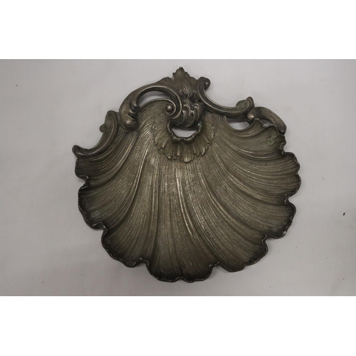 957 - A HEAVY METAL ROCCOCO DISH, 29CM X 28CM