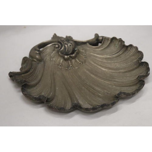 957 - A HEAVY METAL ROCCOCO DISH, 29CM X 28CM