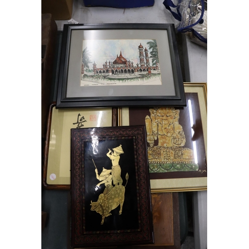 960 - A COLLECTION OF ASIAN PRINTS TO INCLUDE A SIGNED PEN AN INK OF MALAYSIA - 6 IN TOTAL