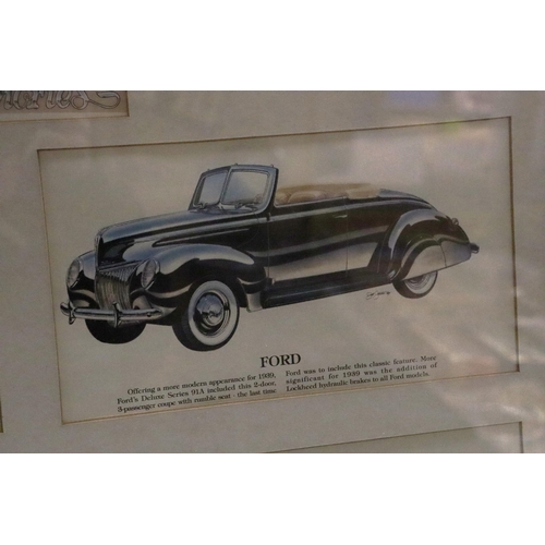 970 - A FRAMED 'AUTOMEMORIES' MONTAGE OF VINTAGE CARS, 55CM X 53CM