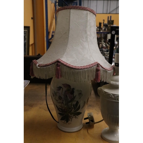 982 - TWO TABLE LAMPS TO INCLUDE A PORTMEIRION, HEIGHT 26CM, PLUS A CERAMIC CREAM CLASSICAL STYLE, HEIGHT ... 