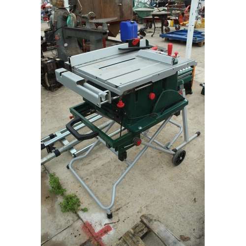 42R - BOSCH TABLE SAW AND STAND WITH SUPPORT IN WORKING ORDER (5 ITEMS) NO VAT