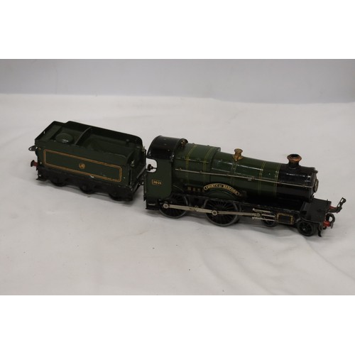 445 - A HORNBY, 'O' GAUGE, TRAIN SET PLUS A OO TRIX TRAIN SET, COMPRISING TWO LOCOS, CARRIAGES, TRACK AND ... 