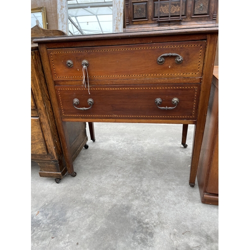 2956 - AN EDWARDIAN MAHOGANY AND INLAID CHEST OF TWO DRAWERS, 27.5