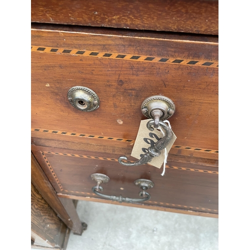 2956 - AN EDWARDIAN MAHOGANY AND INLAID CHEST OF TWO DRAWERS, 27.5