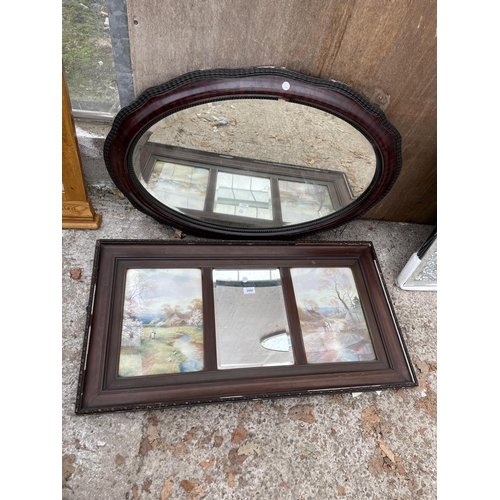 2980 - AN OVAL EDWARDIAN WALL MIRROR AND PICTURE MIRROR