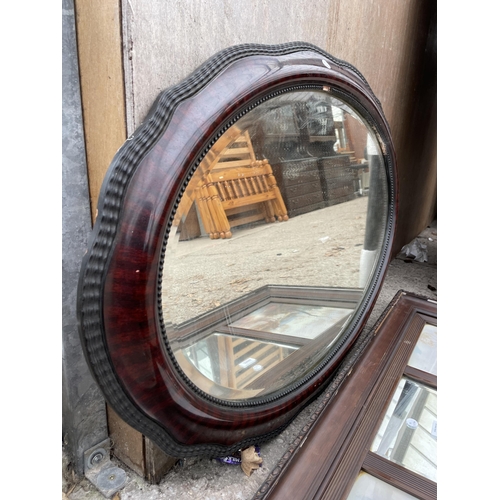 2980 - AN OVAL EDWARDIAN WALL MIRROR AND PICTURE MIRROR