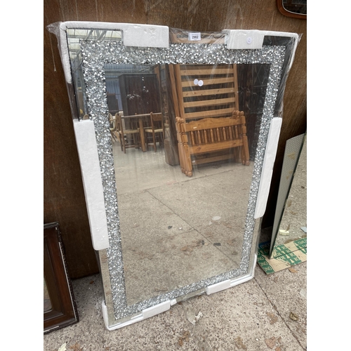 2982 - A MODERN WALL MIRROR WITH DIAMOND EFFECT BORDER, 48