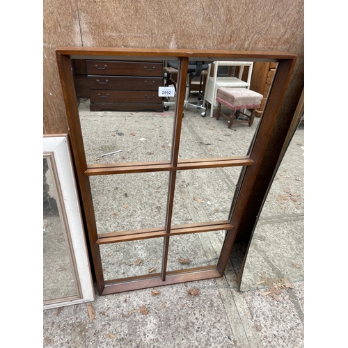 2992 - A RETRO TEAK SIX DIVISION WINDOW MIRROR , 37