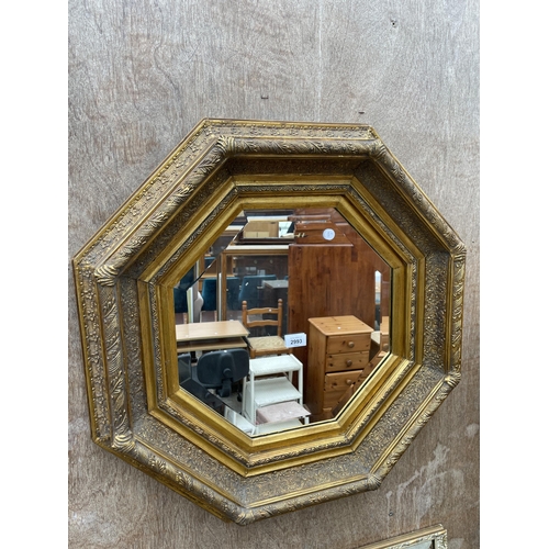 2993 - A 19TH CENTURY STYLE OCTAGONAL BEVEL EDGE WALL MIRROR, 26.5