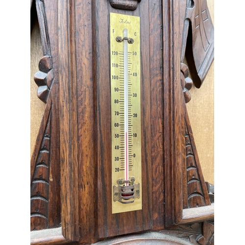 2996 - A VICTORIAN OAK ARMSTRONG OF MANCHESTER ANEROID BAROMETER