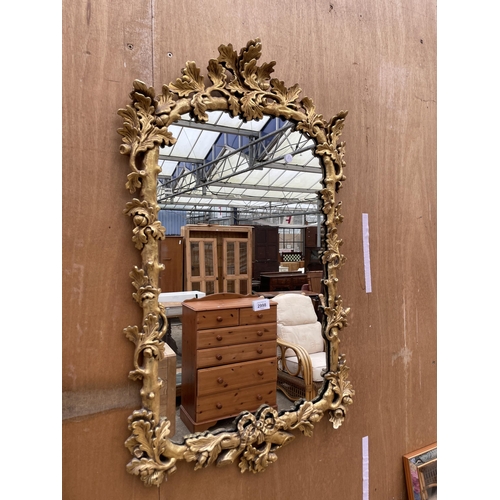 2998 - A 19TH CENTURY STYLE GILT FRAMED WALL MIRROR WITH ACORN DECORATION TO RIM, 36