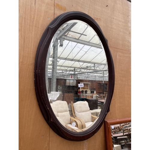 3004 - A MODERN OVAL MORRIS MIRRORS WALL MIRROR, 33