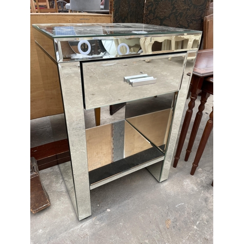 3054 - A MODERN MIRRORED BEDSIDE TABLE WITH SINGLE DRAWER, 17.5