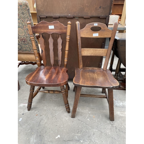 3056 - A MID TWENTIETH CENTURY OAK LADDER BACK CHAIR AND HARDWOOD KITCHEN CHAIR