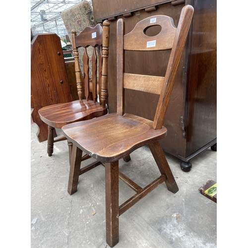 3056 - A MID TWENTIETH CENTURY OAK LADDER BACK CHAIR AND HARDWOOD KITCHEN CHAIR