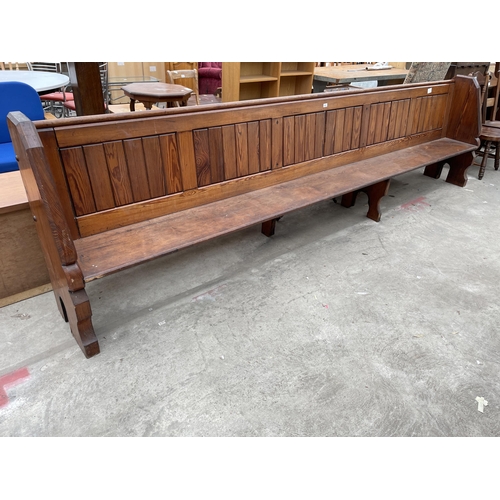 3057 - A VICTORIAN PITCH PINE PEW, 12'5