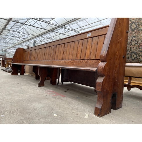 3057 - A VICTORIAN PITCH PINE PEW, 12'5