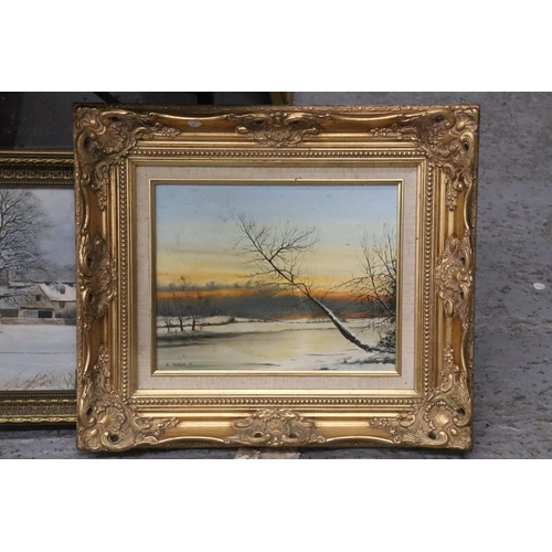 1057 - TWO FRAMED OIL ON BOARDS OF COUNTRY SCENES ONE R CHADWICK 95 AND 96