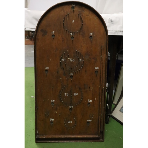 1117 - A VINTAGE WOODEN BAGATELLE BOARD