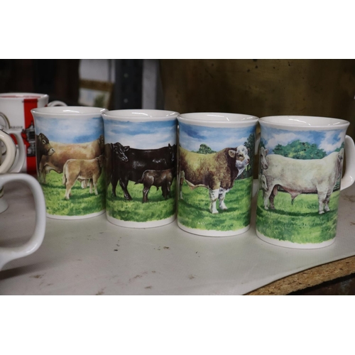 1121 - A QUANTITY OF MUGS TO INCLUDE, BORDER FINE ARTS WITH COW DECORATION