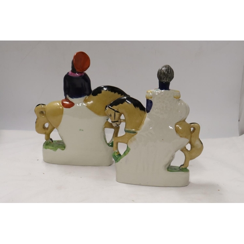 1124 - TWO STAFFORDSHIRE FLATBACK FIGURES ON HORSEBACK TO INCLUDE SIR CAMPBELL