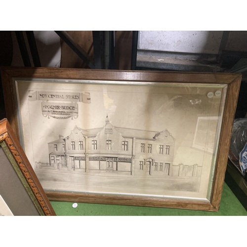 1301 - AN ORIGINAL 1903 FRAMED DRAWING - WALMER BRIDGE SHOP