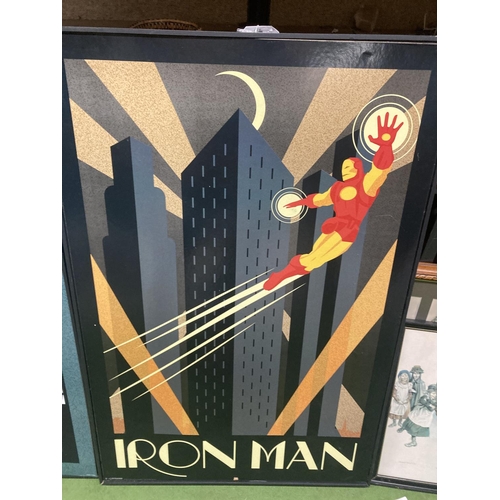 1308 - TWO LARGE PRINTS OF SUPER HEROS IRON MAN AND THE HULK 63CM X 93CM