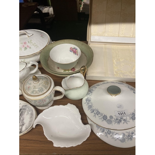 1311 - VARIOUS CERAMICS TO INCLUDE SERVING BOWLS, MINTON TEAPOT, JUGS ETC