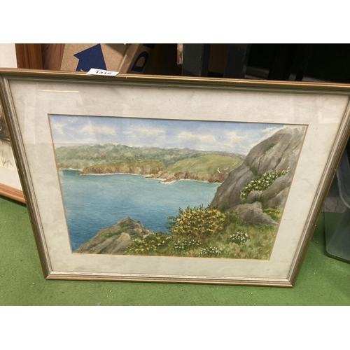 1312 - A VINTAGE SEASCAPE WATERCOLOUR, SIGNED ALLAN HODGMAN, 49CM X 39CM