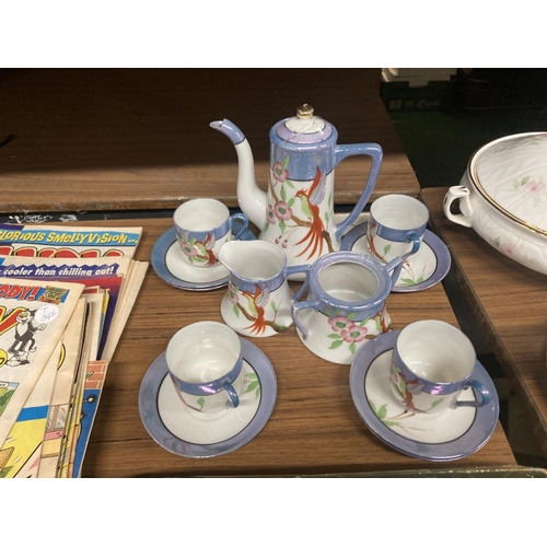 1313 - A SMALL JAPANESE COFFEE SET TO INCLUDE COFFE POT, CREAM JUG, SUGAR BOWL, CUPS AND SAUCERS PLUS A GAM... 