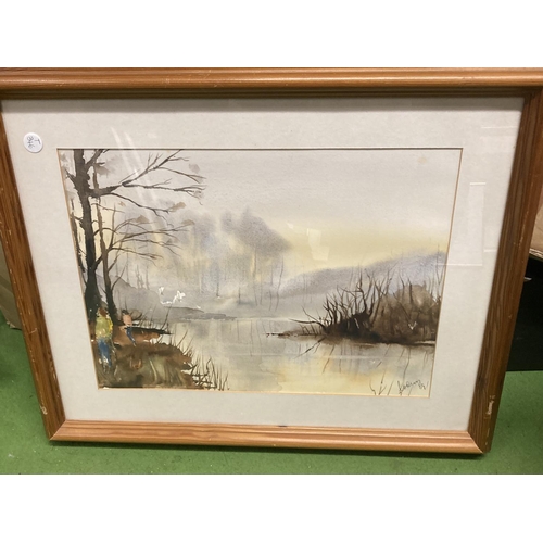 1315 - A FRAMED WATERCOLOUR OF A RIVER SCENE SIGNED TO LOWER RIGHT CORNER