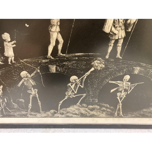 1317A - A LARGE GOTHIC PRINT OF SKELETONS 'YE BRIDGE LIFE'