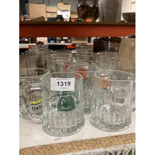 1319 - A COLLECTION OF HALF PINT, ADVERTISING, BEER TANKARDS