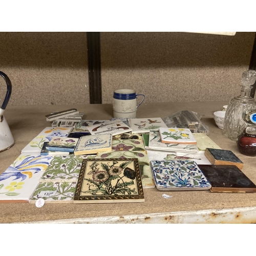 1329 - A COLLECTION OF VINTAGE TILES TO INCLUDE FLORAL DECORATED