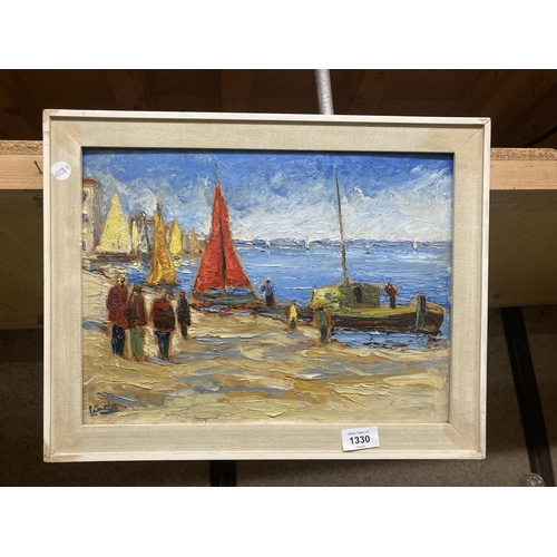 1330 - AN ORIGINAL IMPASTO PAINTING OF A HARBOUR SCENE, SIGNED LINDE