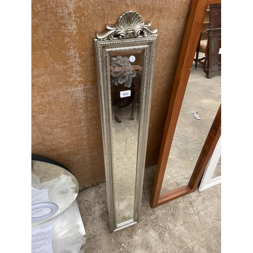 3012 - A MODERN MINSTER SILVER SHELL BEVEL EDGE WALL MIRROR, 48