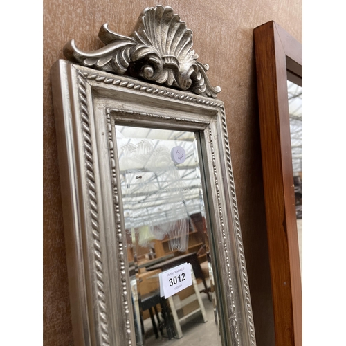 3012 - A MODERN MINSTER SILVER SHELL BEVEL EDGE WALL MIRROR, 48