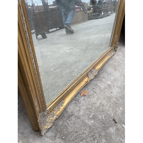 3014 - A MODERN GILT FRAMED BEVEL EDGE WALL MIRROR, 53