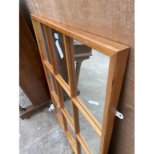 3018 - A MODERN PINE FRAMED NINE DIVISION WINDOW MIRROR, 43