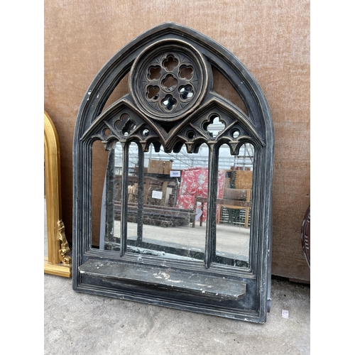 3020 - A MODERN GOTHIC STYLE WINDOW MIRROR, 39