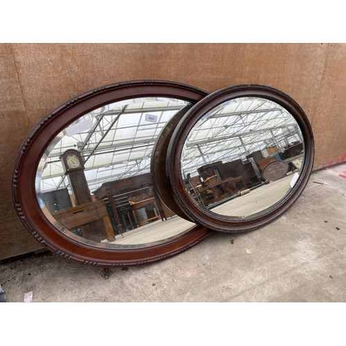 3021 - TWO OVAL BEVEL EDGE WALL MIRRORS