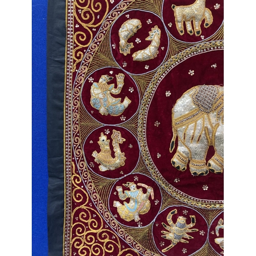 100A - A THAI KALAGA, BELIEVED SILK, ELEPHANT WALL TAPESTRY WITH BEAD AND EMBROIDERY