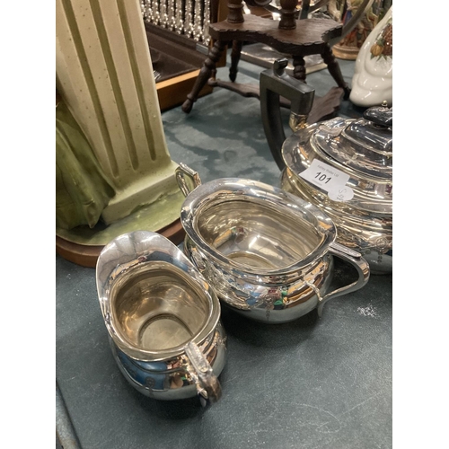 101 - A FOUR PIECE SILVER PLATED TEASET TO INCLUDE A COFFEE POT, TEAPOT, SUGAR BOWL AND CREAM JUG