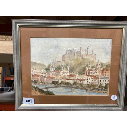 1324 - A FRAMED WATER COLOUR OF CASTLE