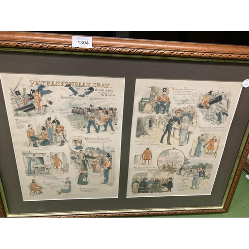 1304 - TWO FRAMED PRINTS ONE OF VICTORIAN CHILDREN PLAYING MARBLES AND ONE A COMIC STYLE FAITHLESS NELLY GR... 