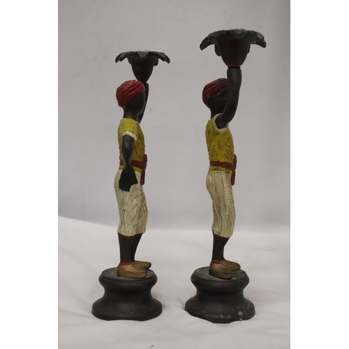 2 - A PAIR OF 19TH CENTURY AUSTRIAN COLD PAINTED BRONZE BLACK A MOOR BOYS CANDLESTICKS