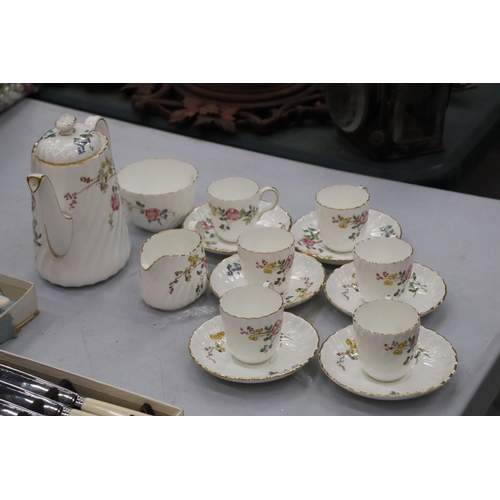 137 - A MINTON 'DAINTY SPRAYS' COFFEE SET TO INCLUDE A COFFEE POT, CREAM JUG, SUGAR BOWL, CUPS AND SAUCERS